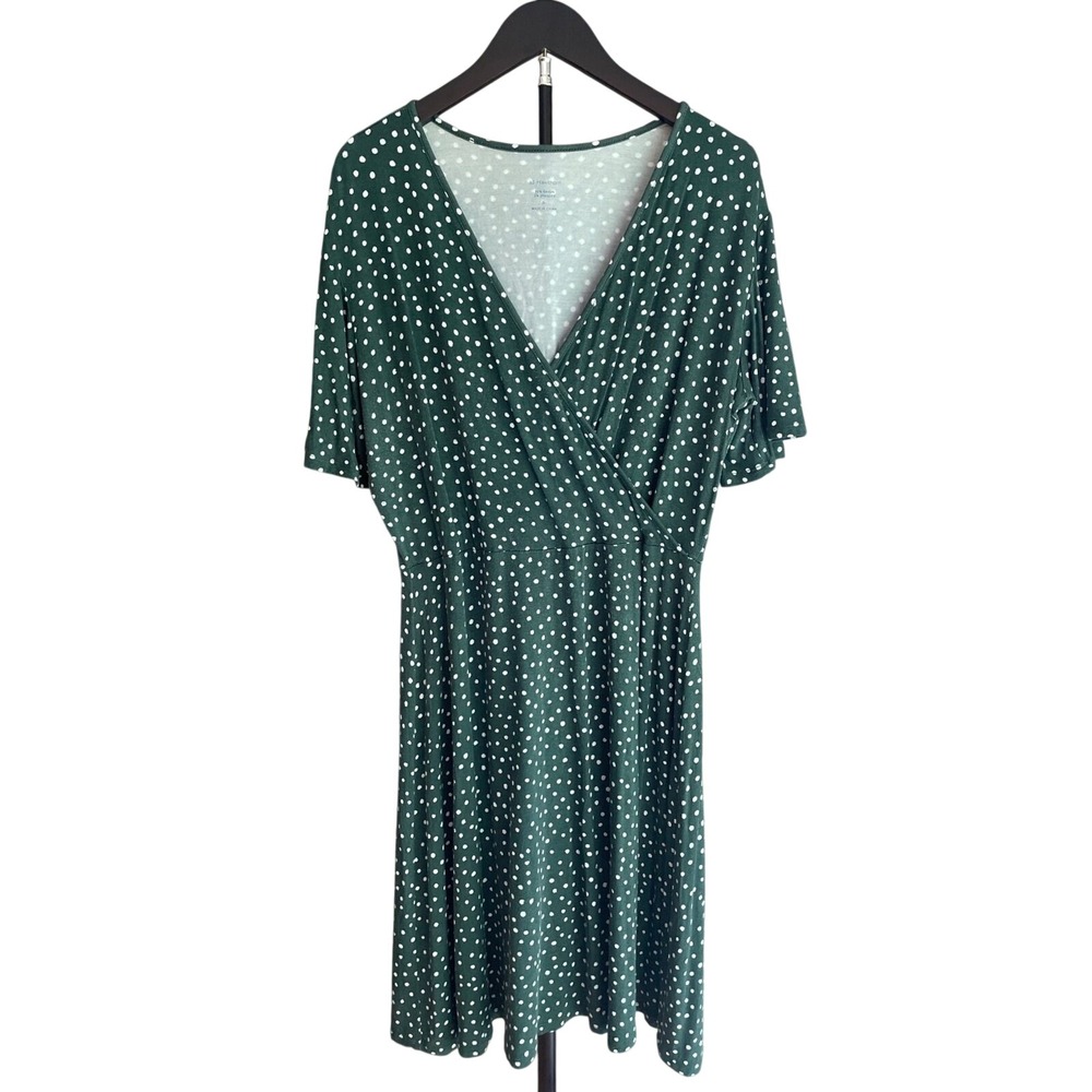 Green Polka Dot Dress Women's XL 41 Hawthorn Faux Wrap Short Sleeve Retro Pin Up